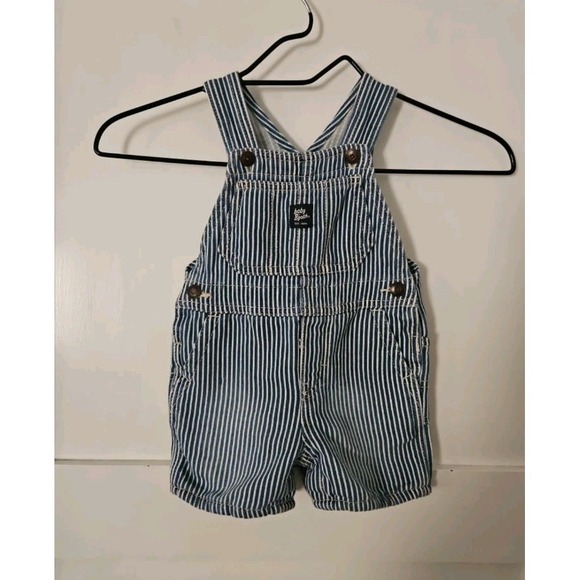 OshKosh B'Gosh Baby Hickory Stripe Shortalls Railroad Denim Overalls - Size 12 M - Picture 9 of 11